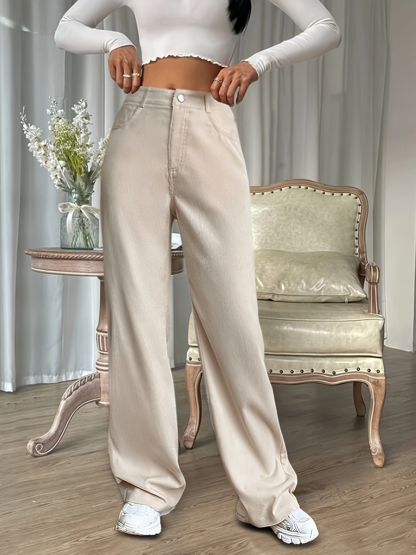 Sterre | Stevige Losse Broek met Hoge Taille