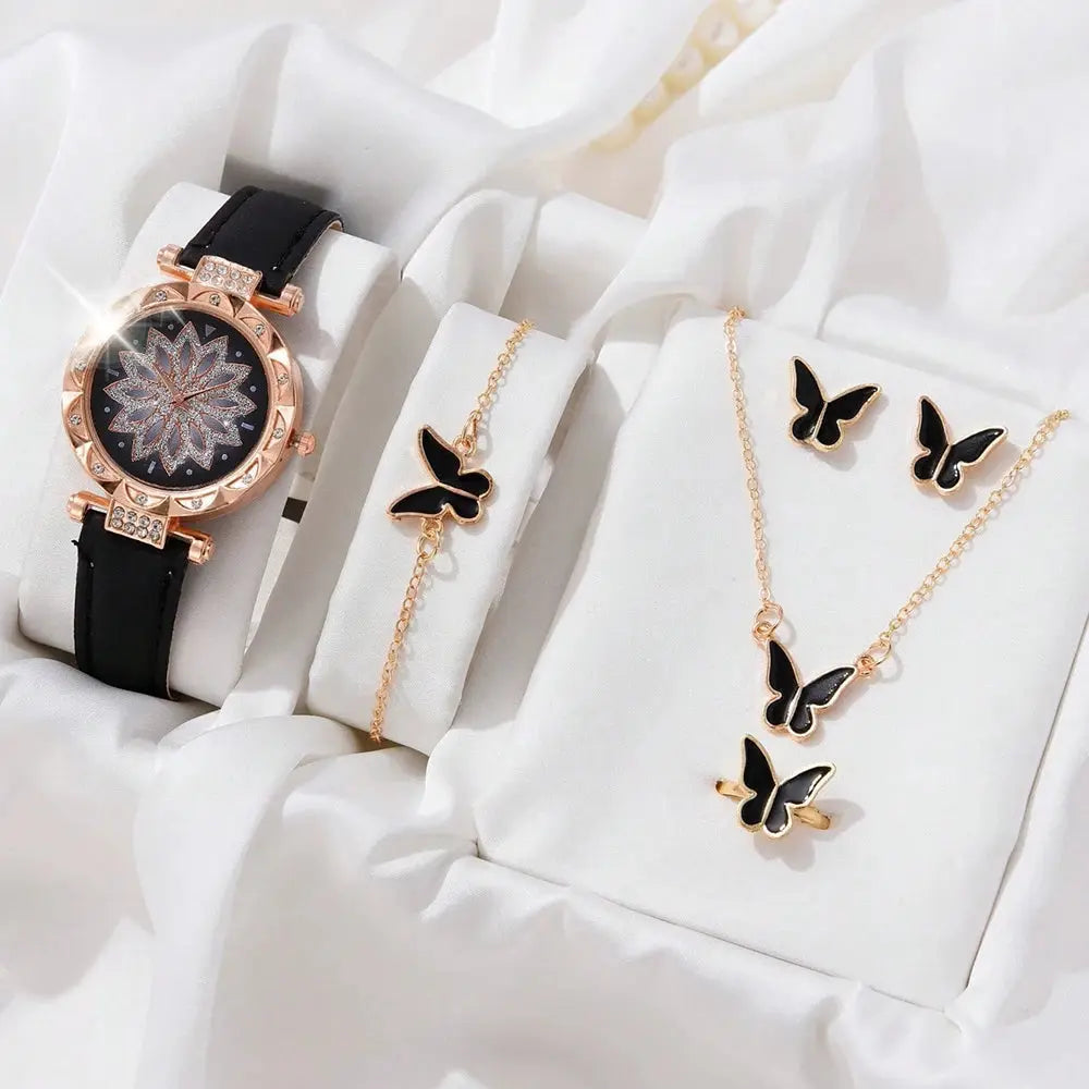 Set van 5 Luxe Dameshorloges met Quartzuurwerk en Diamanten Levouré