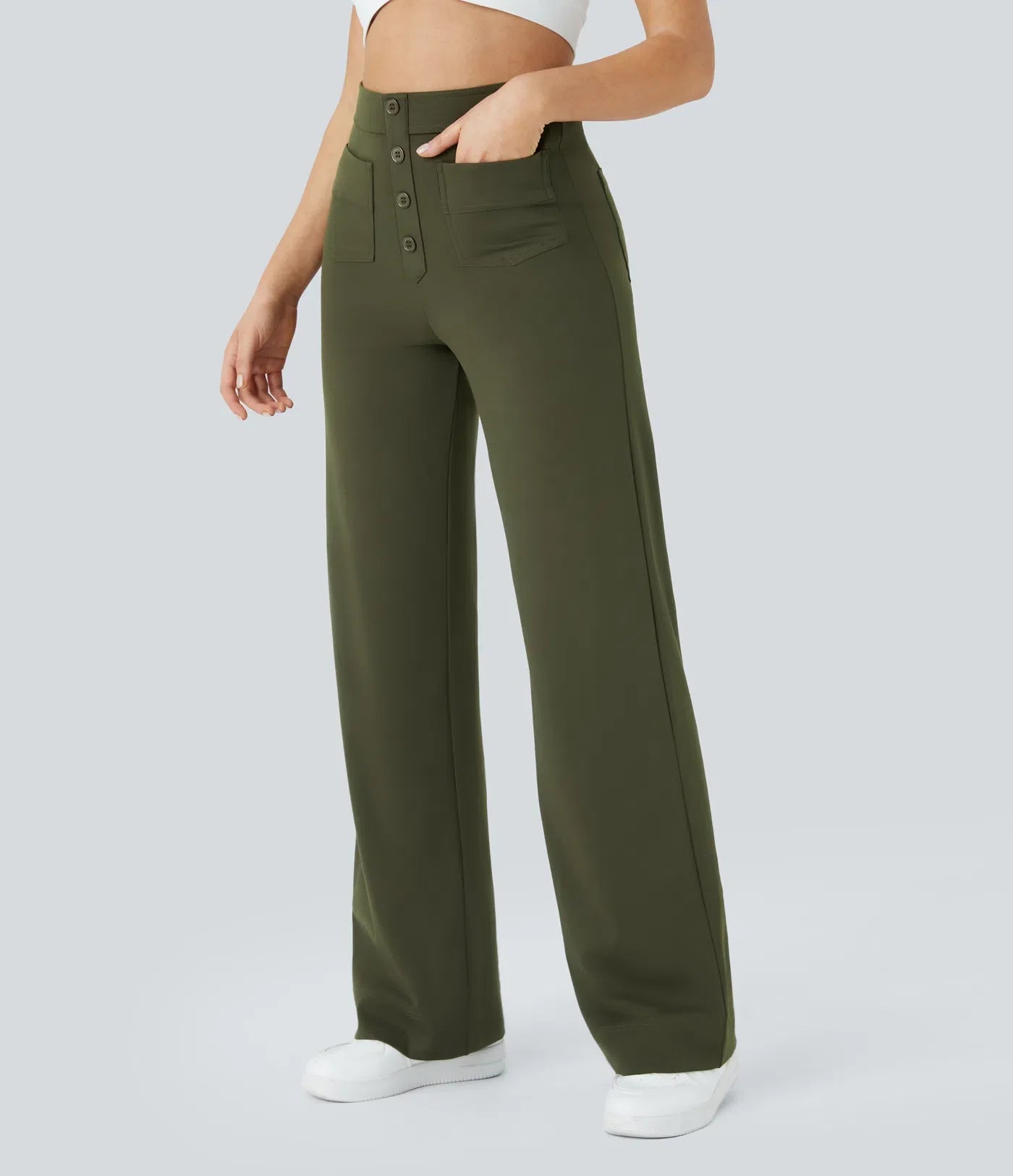 Elsa | Elastische broek met hoge taille | Groen