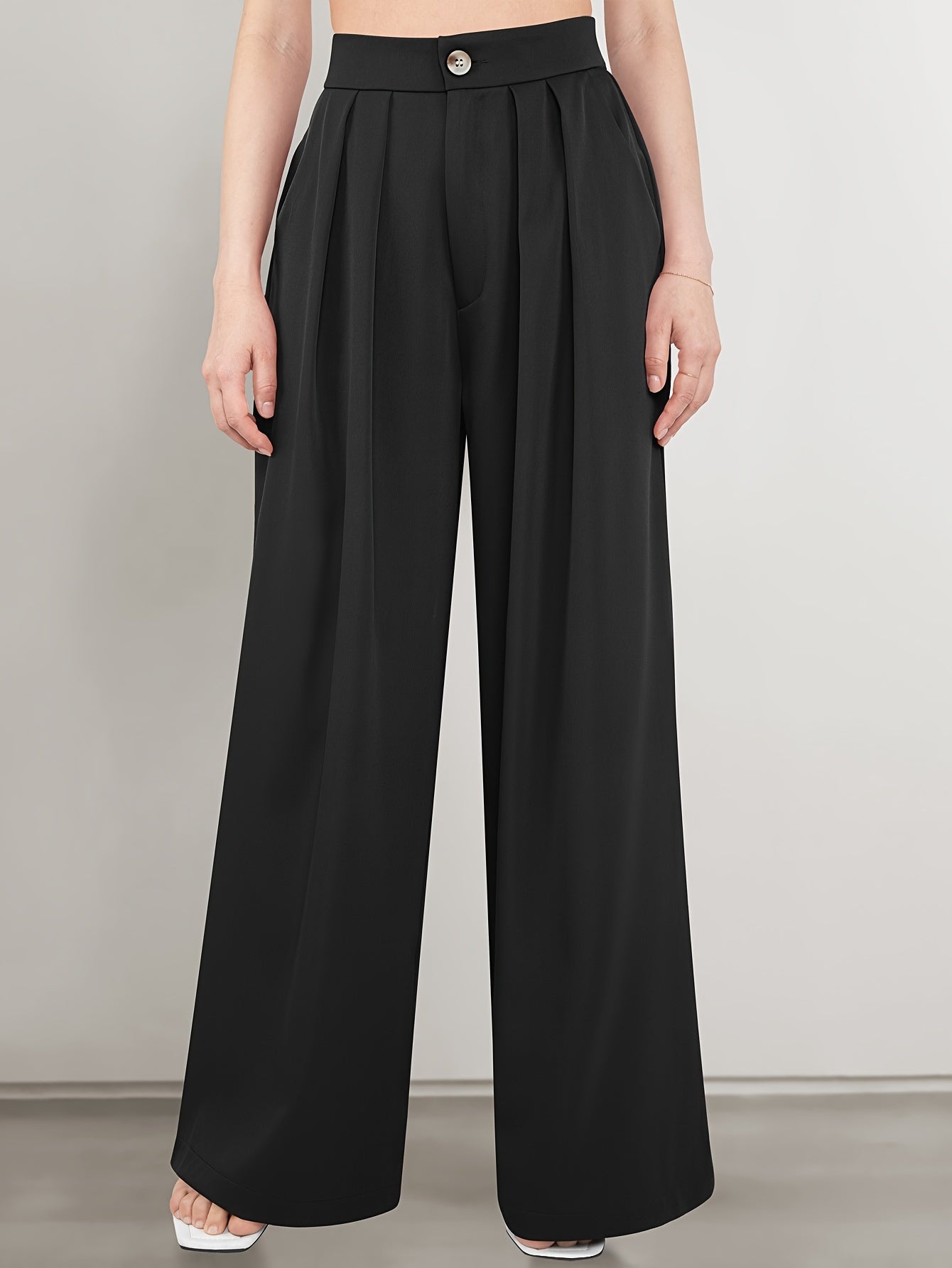 Lisa | Wijde Pantalon In Effen Kleur