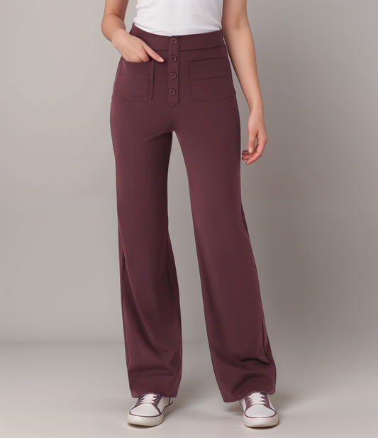 Elsa | Elastische broek met hoge taille | Bordeaux Rood