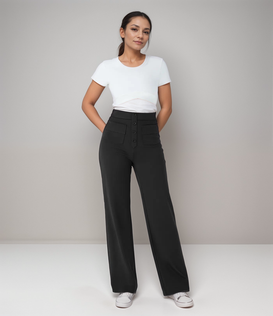 Elsa | Elastische broek met hoge taille | Zwart