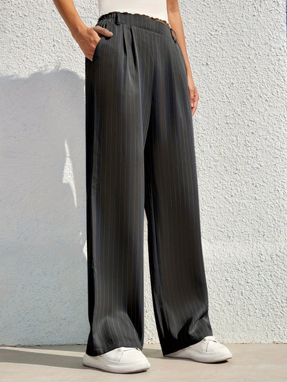 Mette | Gestreepte Rechte Broek met Hoge Taille