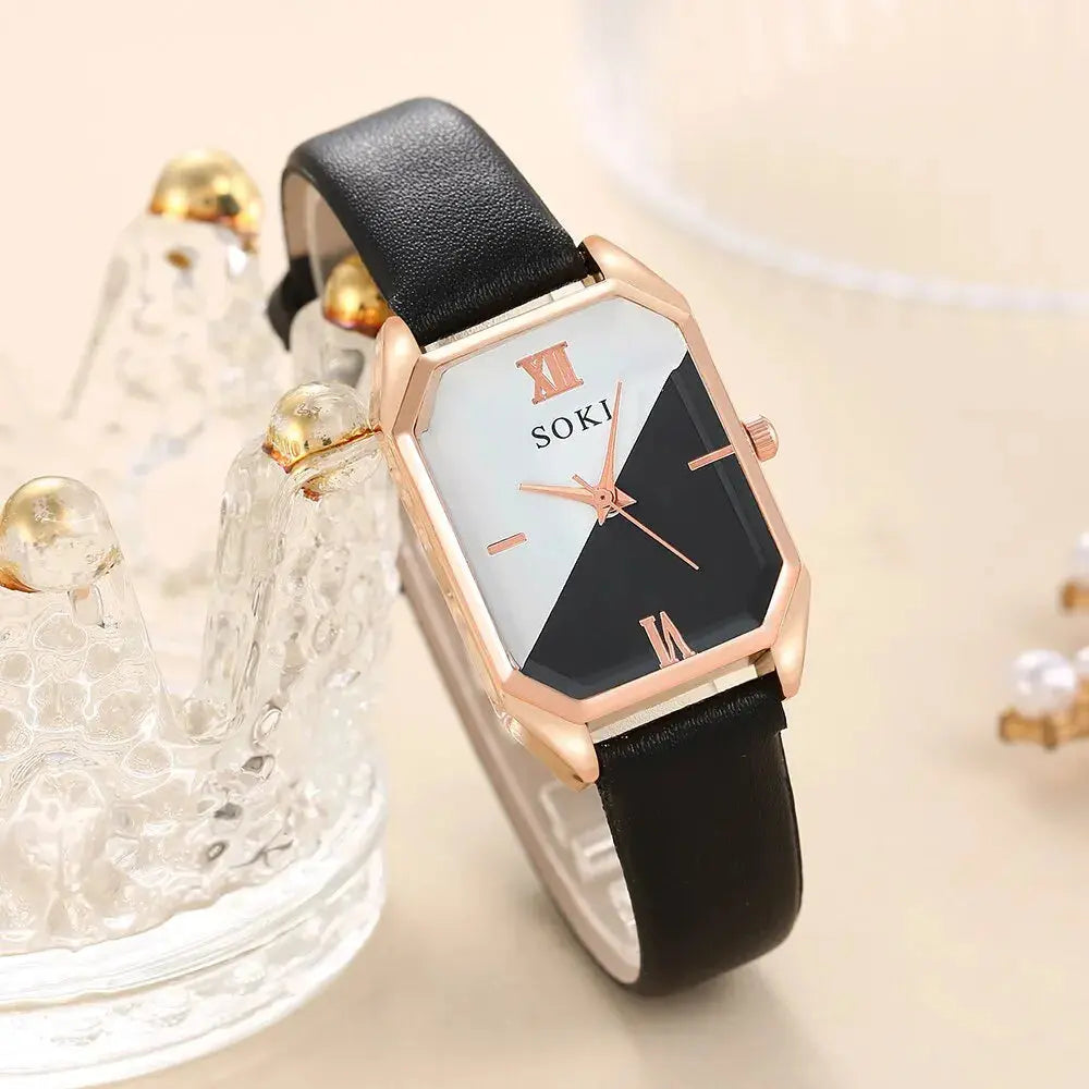 Set van 6 Dameshorloges met Vierkante Quartz en Dainty Armbanden Levouré