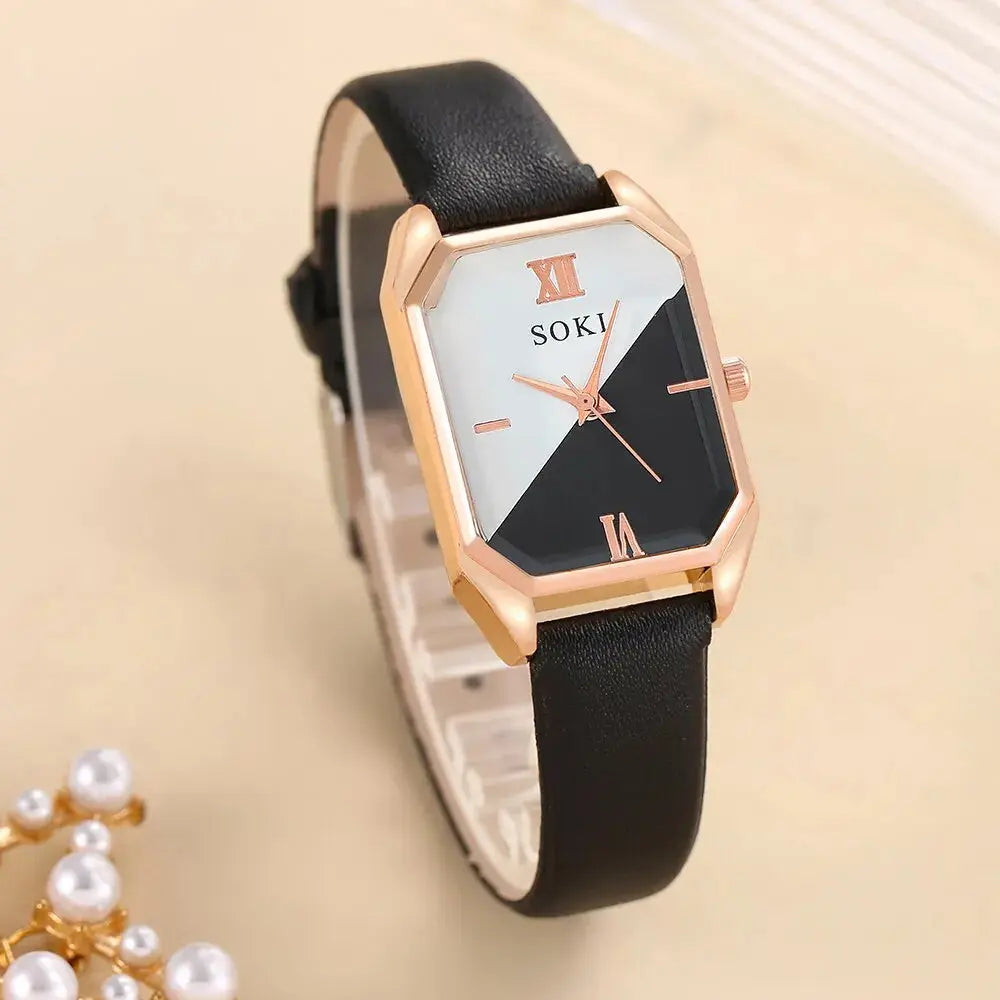 Set van 6 Dameshorloges met Vierkante Quartz en Dainty Armbanden Levouré