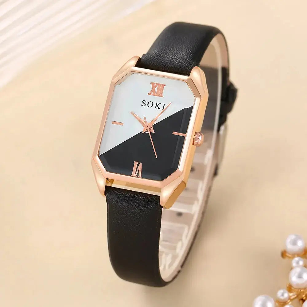 Set van 6 Dameshorloges met Vierkante Quartz en Dainty Armbanden Levouré