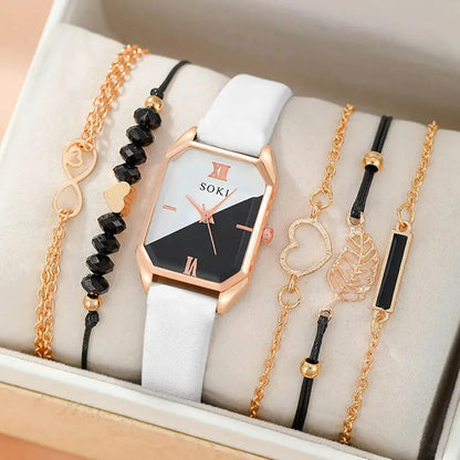 Set van 6 Dameshorloges met Vierkante Quartz en Dainty Armbanden