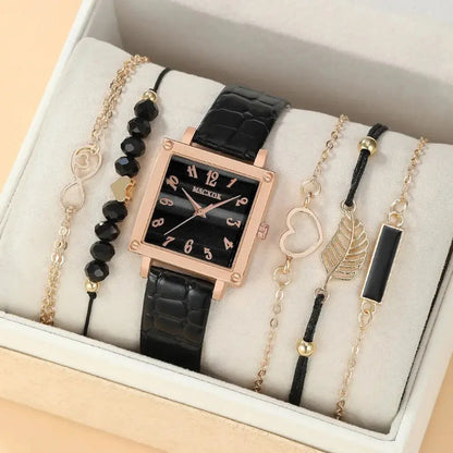 Set van 6 Dameshorloges met Vierkante Quartz en Dainty Armbanden