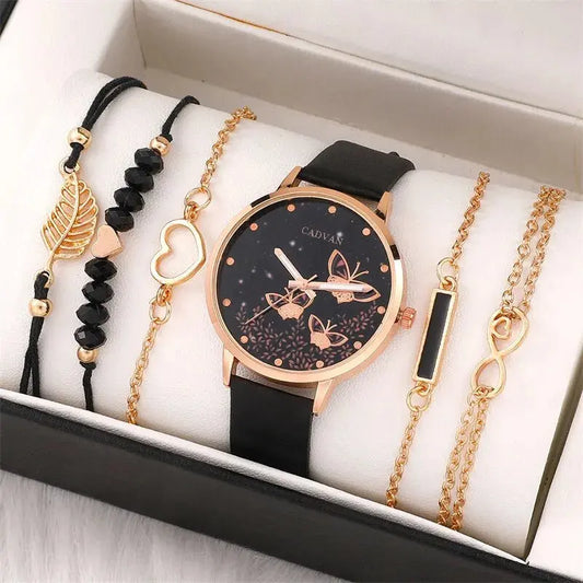 Set van 6 Dameshorloges met Vlinderdesign en Armband Levouré