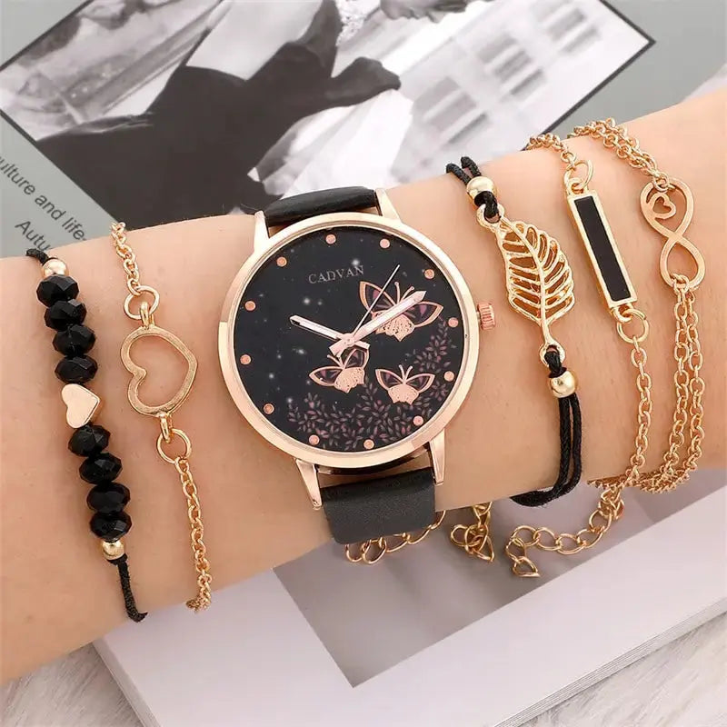 Set van 6 Dameshorloges met Vlinderdesign en Armband Levouré