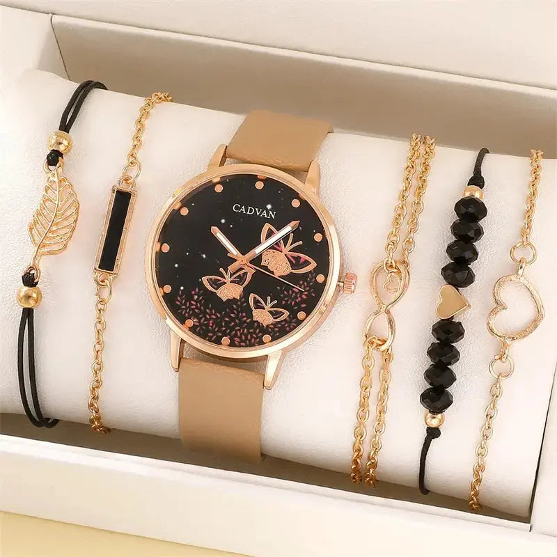 Set van 6 Dameshorloges met Vlinderdesign en Armband