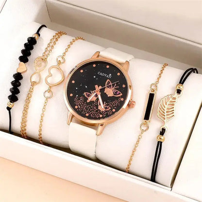 Set van 6 Dameshorloges met Vlinderdesign en Armband