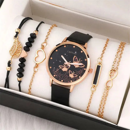 Set van 6 Dameshorloges met Vlinderdesign en Armband