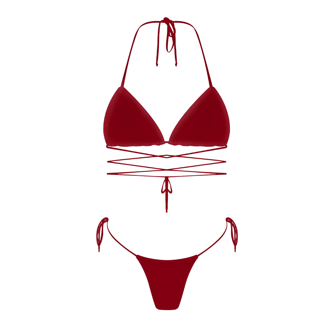FULL SET | Tan-through Kastani Top + Aruba Bottom | Cherry Red